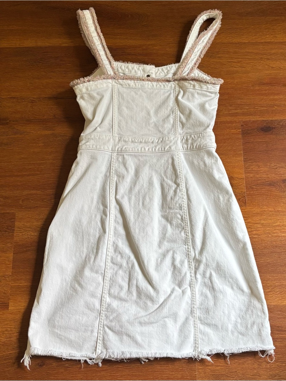 7 For All Mankind Unicorn Fringe White Denim Mini Dress - M - Picture 6 of 7